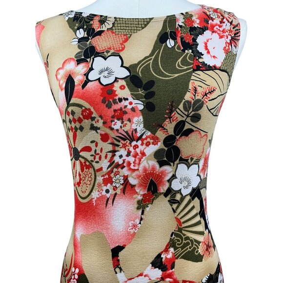 Lipstick Japanese Floral Print Sleeveless Stretch Tank Top S - Picture 3 of 5
